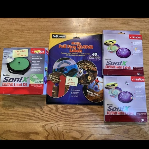 Lot- Imation SONIX Kit CD & DVD Label Maker Kit System Extra Refill Label Packs - Picture 1 of 9